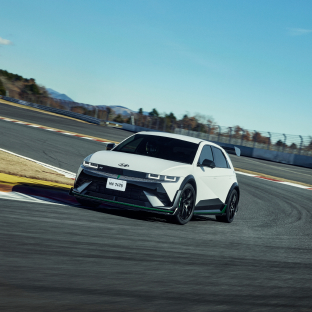 IONIQ 5 N DK Edition car running on a corner of the track