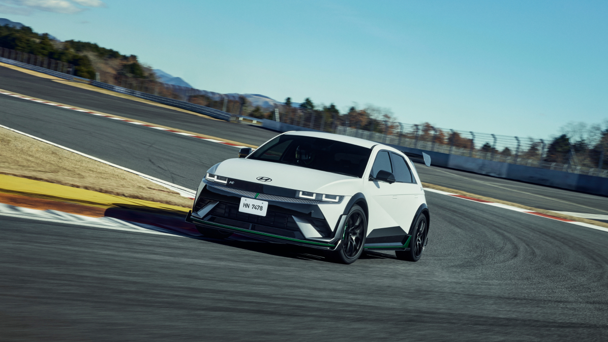 IONIQ 5 N DK Edition car running on a corner of the track